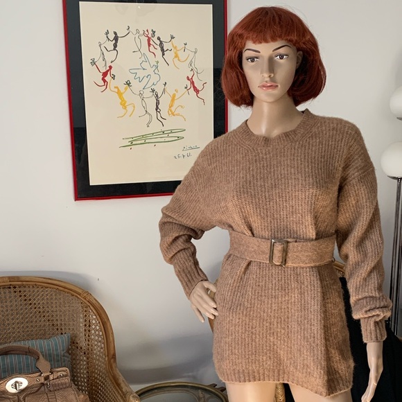 Aritzia Babaton Sweaters - Babaton Oversize Caramel Oatmeal Alpaca Blend Sweater with Belt